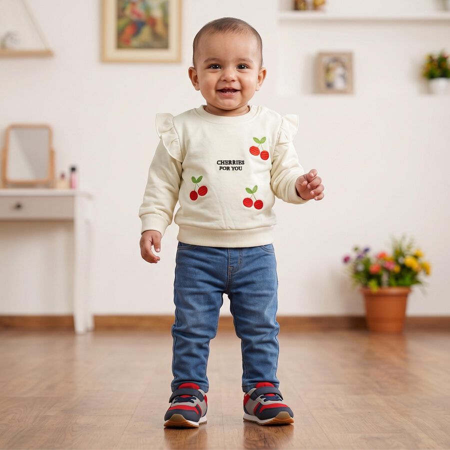 Infants' Cream Cotton Round Neck Pullover Sweatshirt, Off White, large