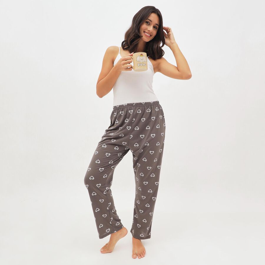 Women's Muted Charcoal Grey Heart Print Elastic Waist Pyjama, गहरा ग्रे, large image number null