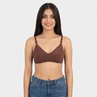 Women's Brown V-Neck Bralette Bra, भूरा, small