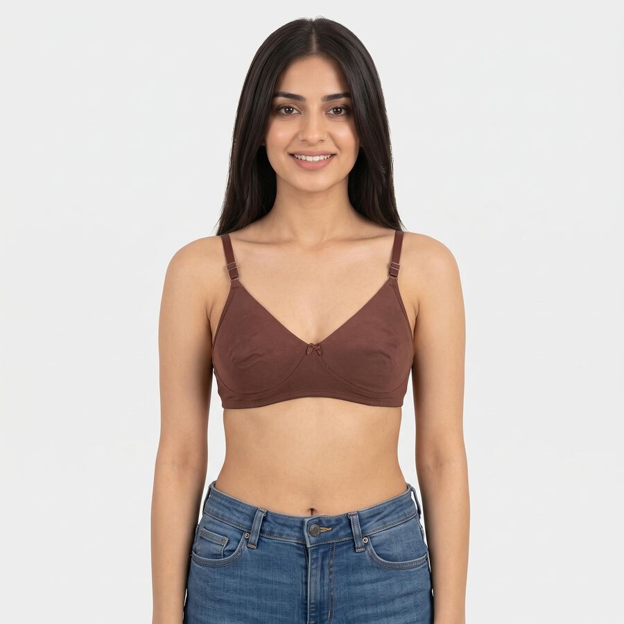 Women's Brown V-Neck Bralette Bra, भूरा, large