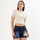 Women's Pastel Yellow Round Neck Casual Crop T-Shirt, Yellow, small image number null