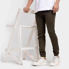 Men's Slim Fit Casual Trousers , Olive, small