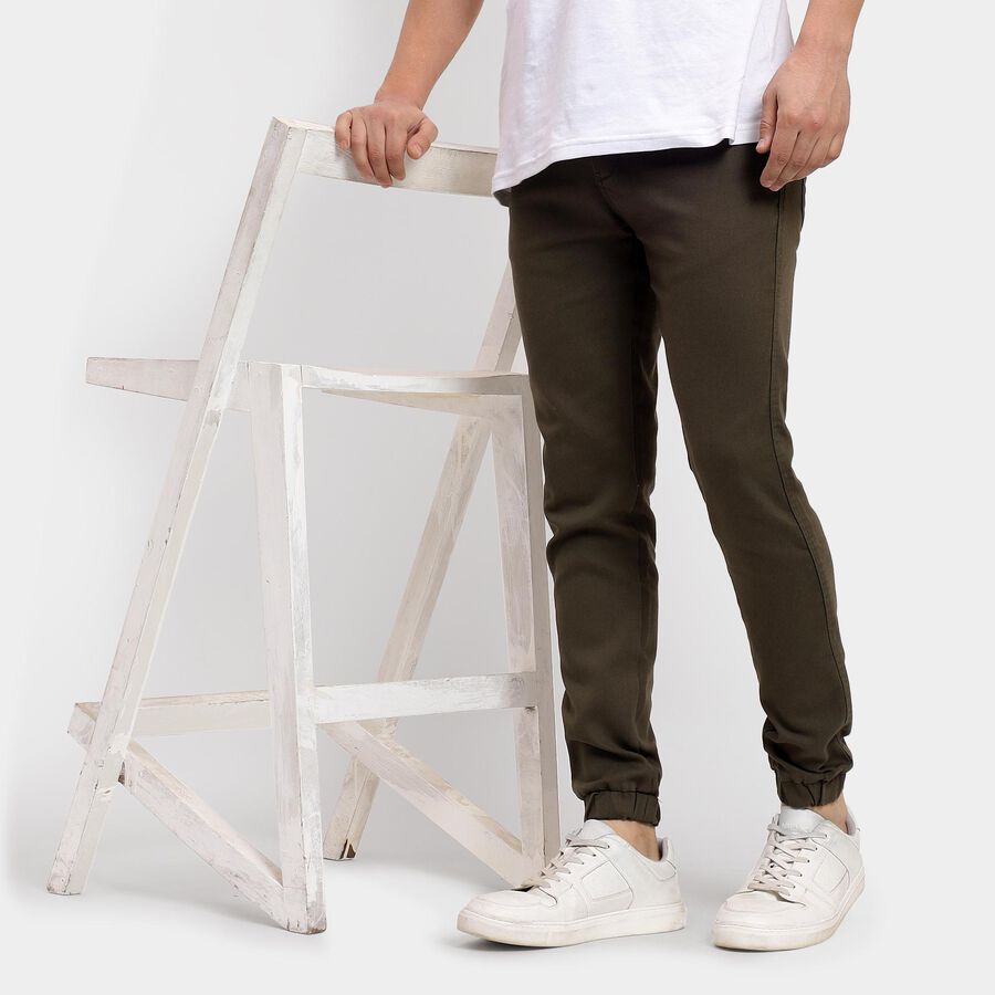 Men's Slim Fit Casual Trousers , Olive, large