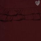Girls Wine Cotton Round Neck Ruffle Sleeve T-Shirt, Wine, small