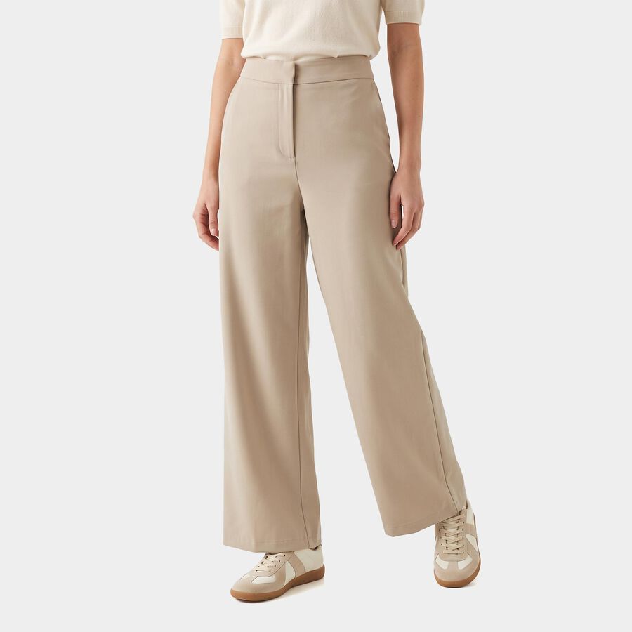 Women's Light Grey High-Rise Wide Leg Flat-Front Trousers, Light Grey, large