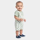 Infants' Mint Green 100% Cotton Round Neck Checked Baba Suit, Light Green, small