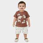 Infants' Brown Cotton Round Neck Animal Print Baba Suit, Brown, small
