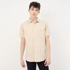 Men's Light Beige Half Sleeve Classic Collar Casual Shirt, Beige, small