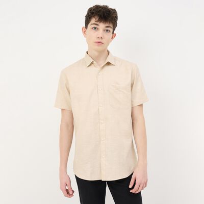 Men's Light Beige Half Sleeve Classic Collar Casual Shirt