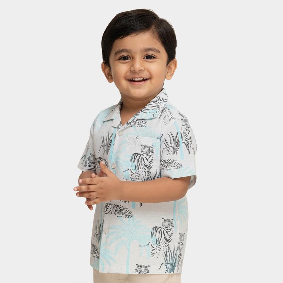 Boys Rich Eggshell White Cotton Half Sleeve Cuban Collar Casual Shirt, सफ़ेद, large image number null
