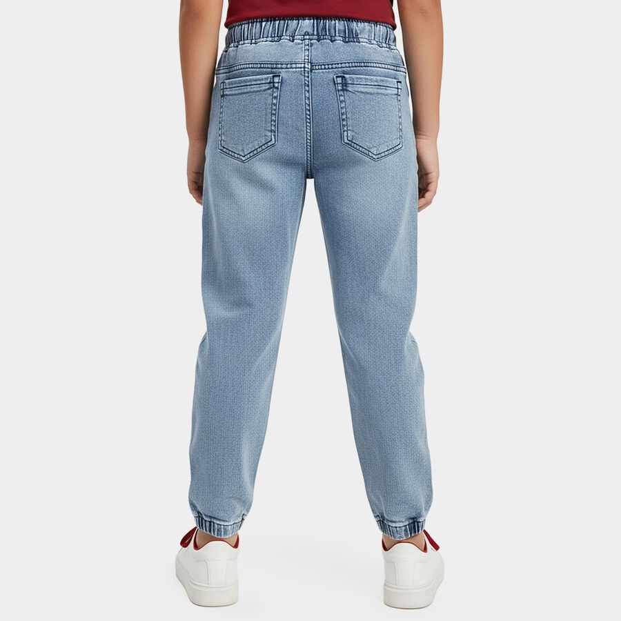 Boys' Blue Regular Fit Washed Jeans, Mid Blue, large