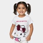 Girls White Cotton Round Neck Graphic T-Shirt, सफ़ेद, small