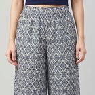 Women's Blue Geometric Printed Palazzos, मध्यम नीला, small