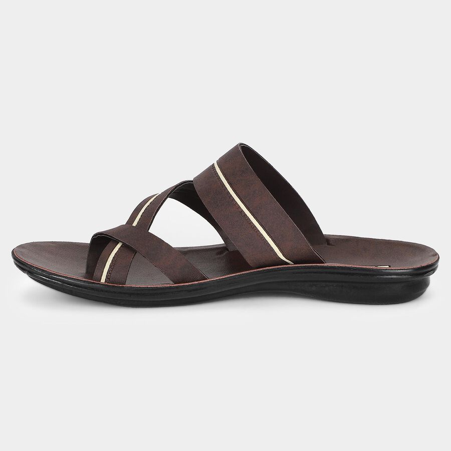 Men's Brown Strappy Slip-On Sandals, भूरा, large