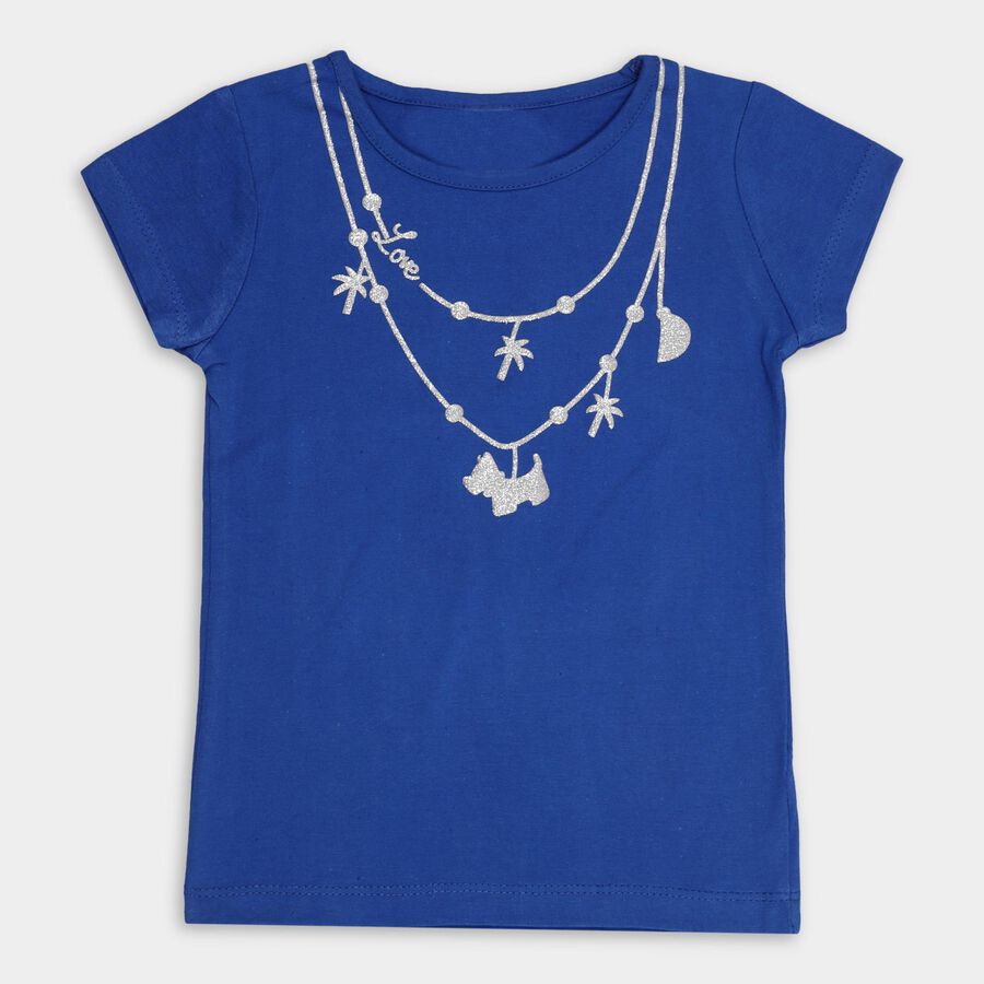Girls' 100% Cotton T-Shirt , मध्यम नीला, large image number null