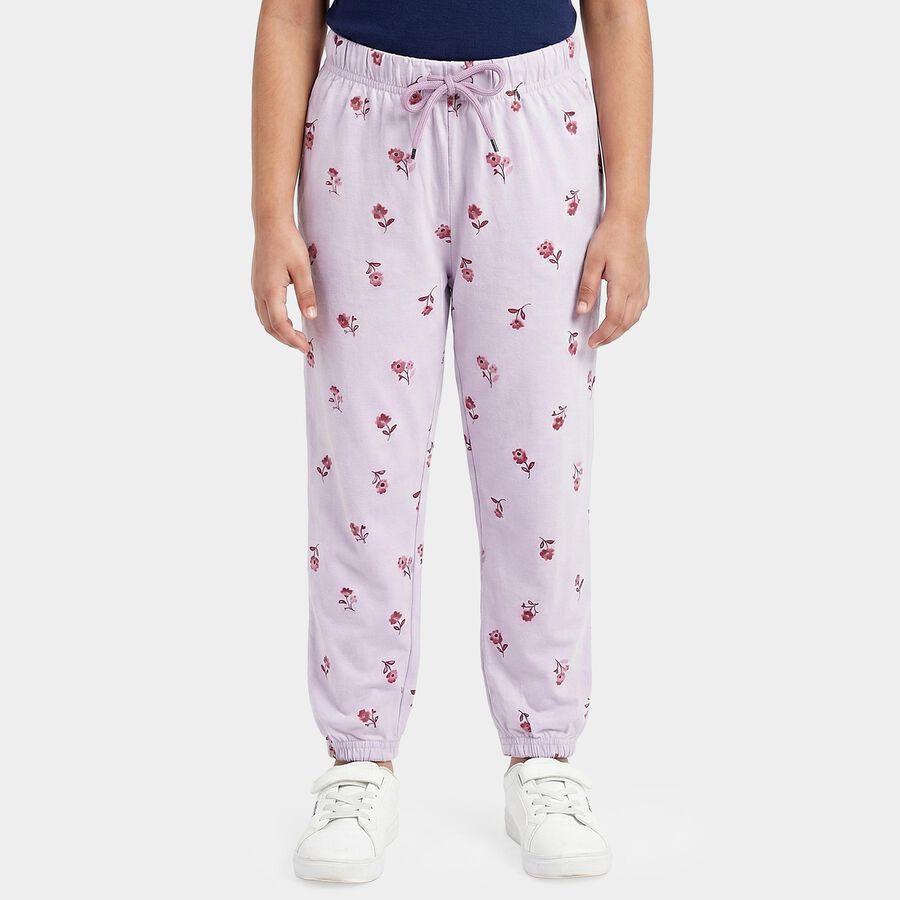Girls' Lavender Jogger Floral Printed Pyjama, Lilac, large