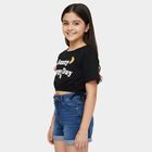 Girls' Navy Blue Cotton Round Neck Casual T-Shirt, नेवी ब्लू, small