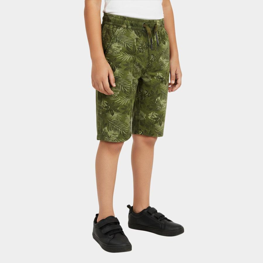 Boys' Olive Green Regular Fit Tropical Print Jamaican Shorts, Olive, large