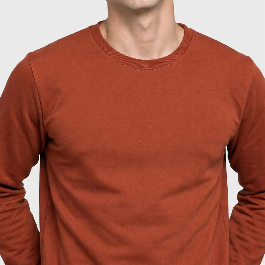 Men's Rust Crew Neck Pullover Sweatshirt, रस्ट, large