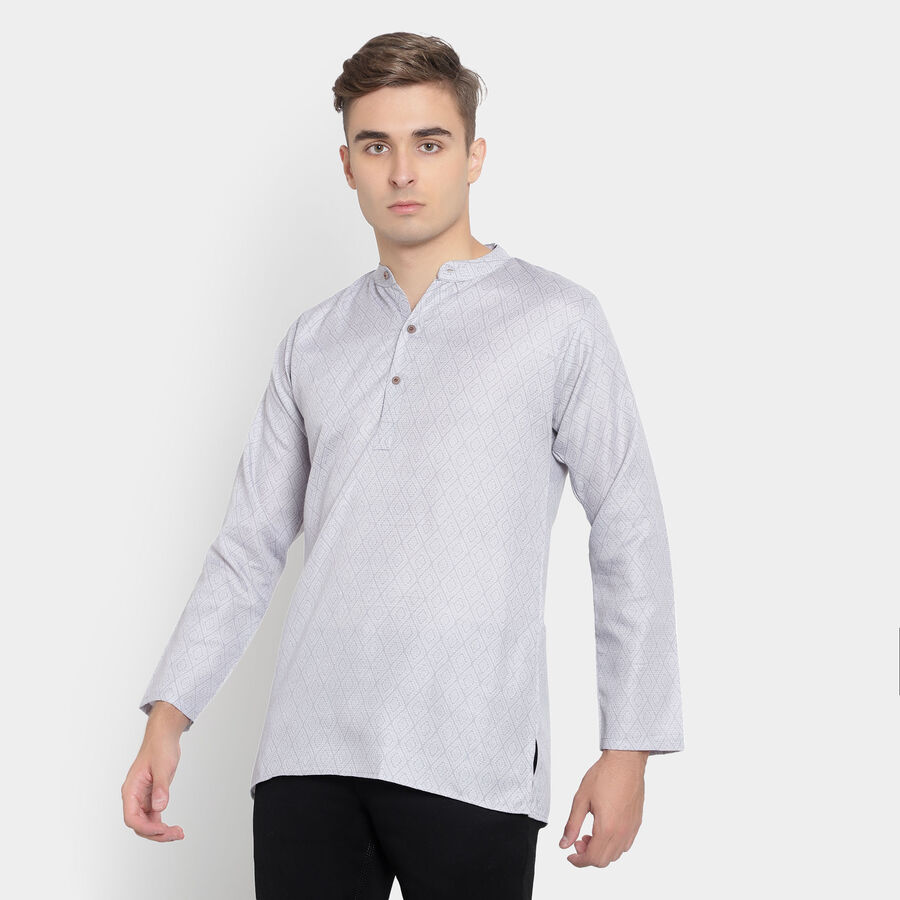 Printed Mandarin Collar Kurta, Light Grey, large image number null