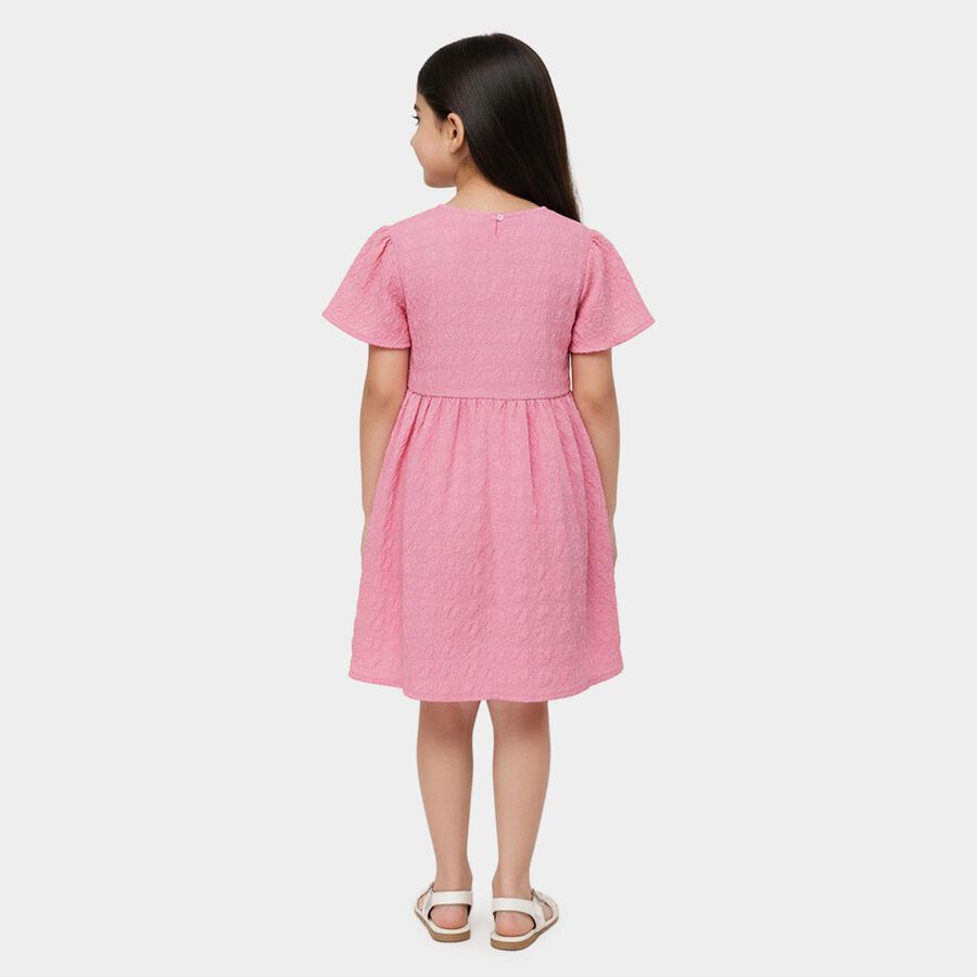 Girls' Pink Round Neck Sleeveless Fit and Flare Dress, Light Pink, large