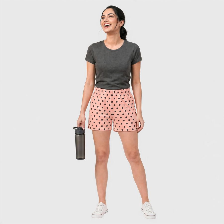 Women's Pink Regular Fit Polka Dot Shorts, गुलाबी, large