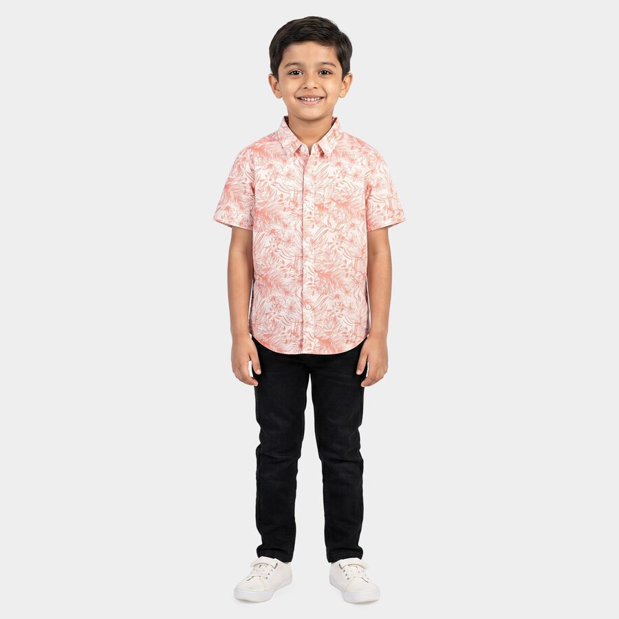 Boys Peach Cotton Half Sleeve Collar Casual Shirt, Peach, large
