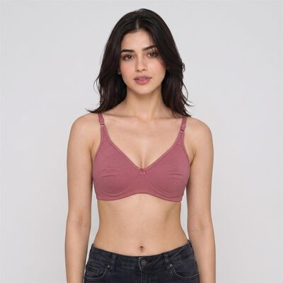 Women's Wine Cotton Blend V Neck T-Shirt Bra