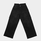 Girls' Black Relaxed Fit Cargo Jeans, Black, small