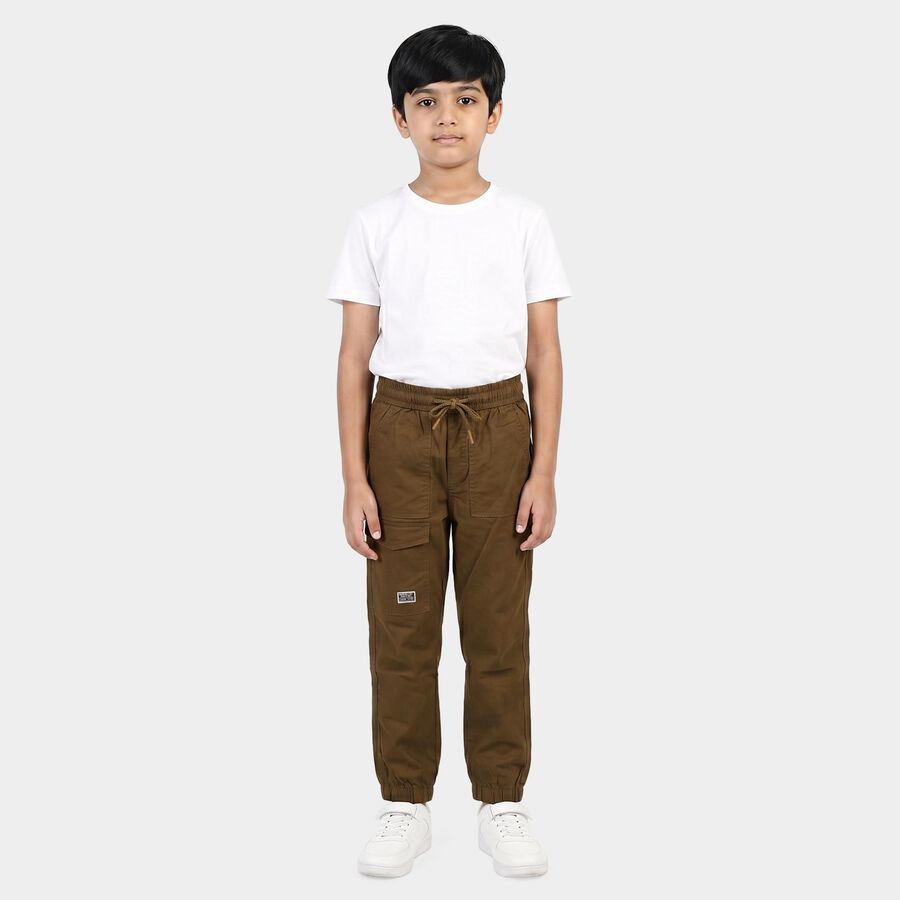 Boys' Olive Green Regular Fit Cargo Jogger Trousers, ओलिव, large