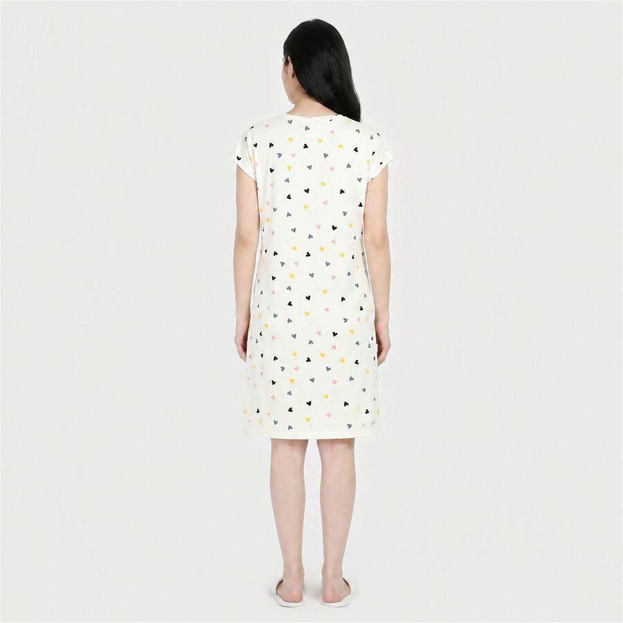 Women's White Round Neck T-Shirt Style Nighty, सफ़ेद, large