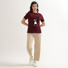 Women's Deep Maroon Round Neck Graphic Print T-Shirt, Wine, small image number null