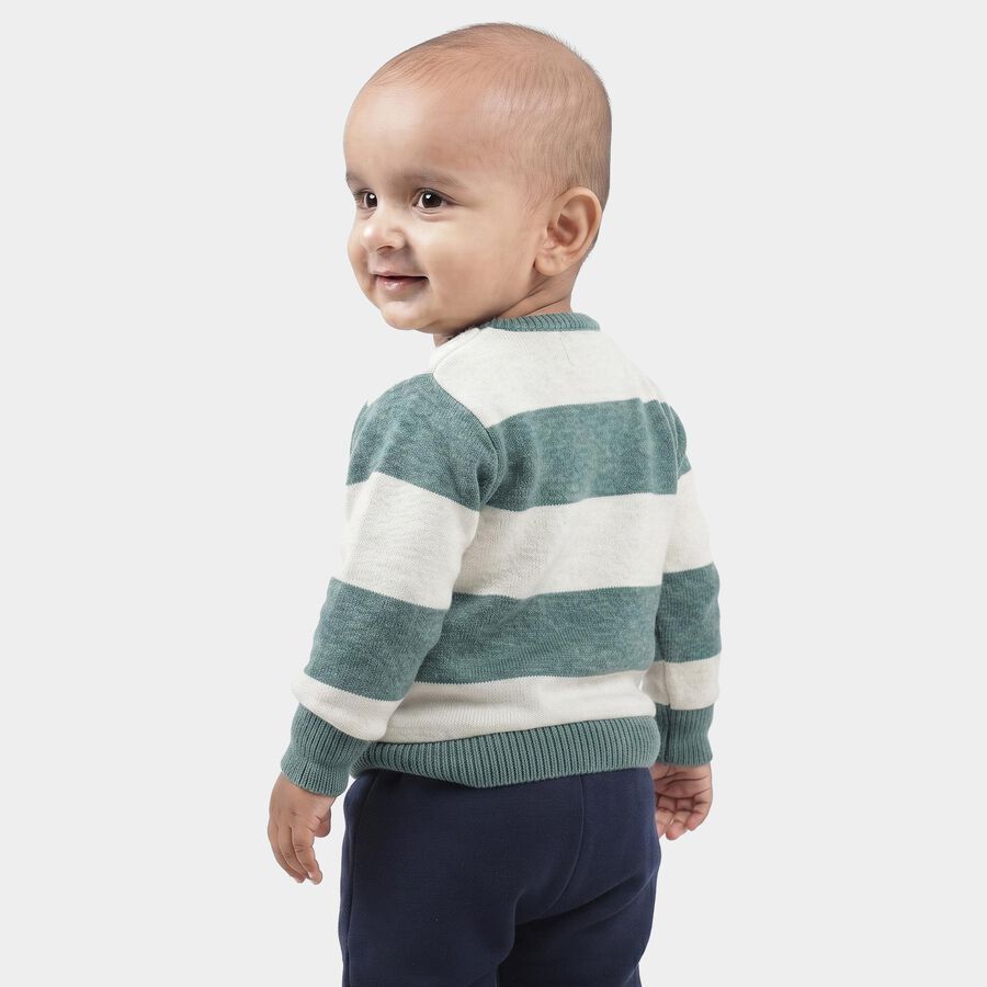Infants' Teal Crew Neck Striped Pullover, टील ब्लू, large