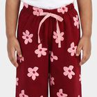 Girls' Wine Straight Fit Floral Printed Pyjama, वाइन, small