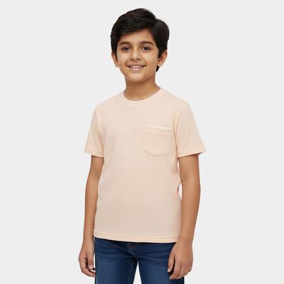 Boys' Off-White Cotton Round Neck Casual T-Shirt