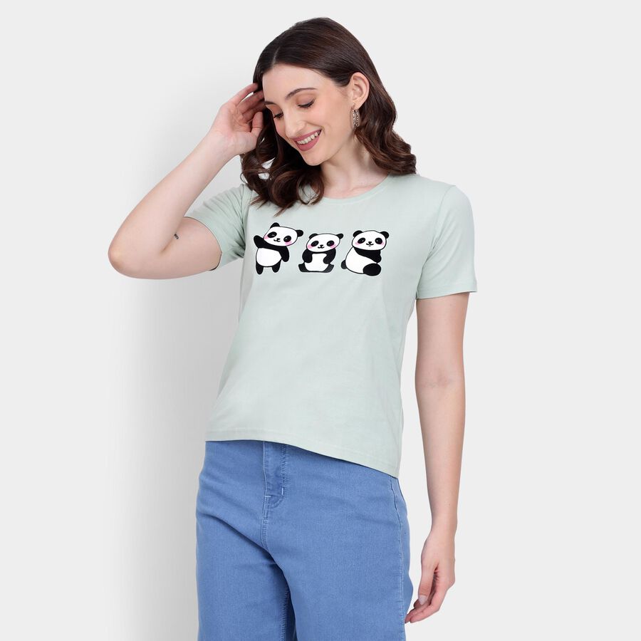 Ladies' 100% Cotton Round Neck T-Shirt , Light Green, large image number null