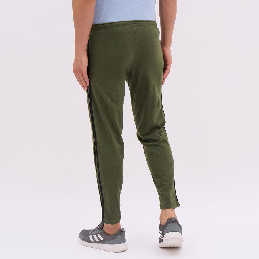 Men's Olive Green Slim Fit Side-Striped Track Pants, ओलिव, large image number null