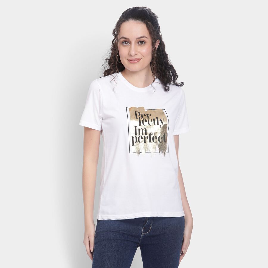 Ladies' Round Neck T-Shirt , सफ़ेद, large image number null