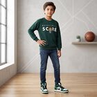 Boys' Green Crew Neck Graphic Print Sweatshirt, Dark Green, small