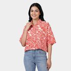 Women's Red Classic Collar Floral Printed Casual Shirt, Red, small