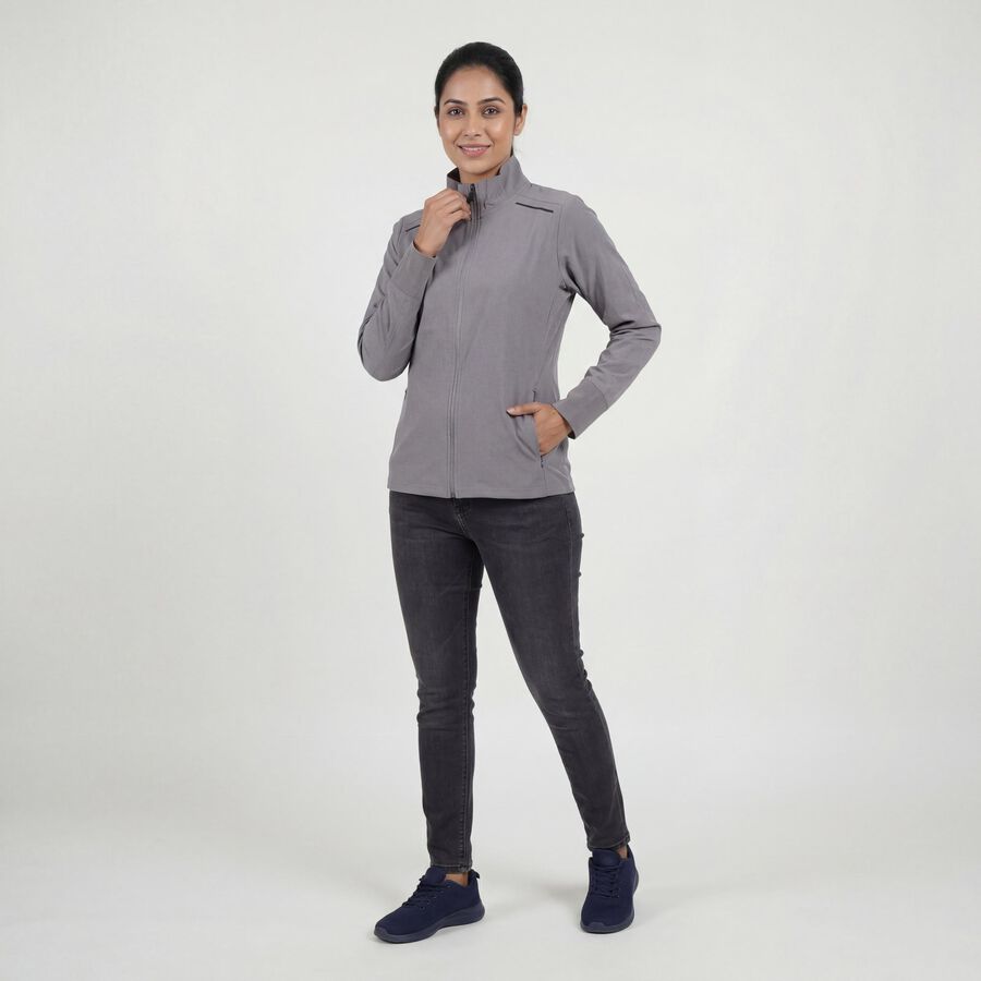 Women's Grey Zip Casual Jacket, Light Grey, large