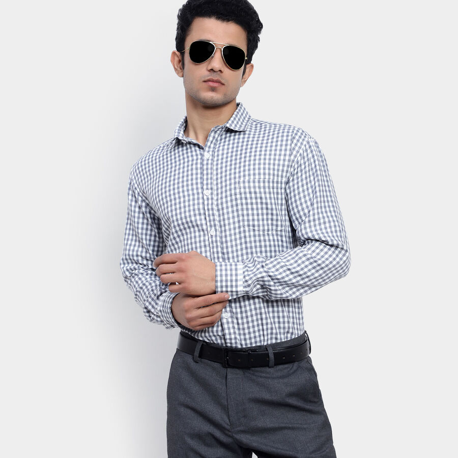 Checks Formal Shirt, Light Grey, large image number null