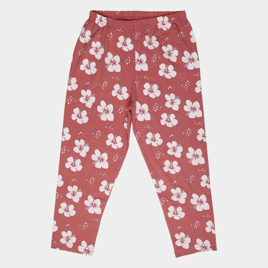 Girls Pink Regular Fit Floral Printed Pyjama, Light Pink, large