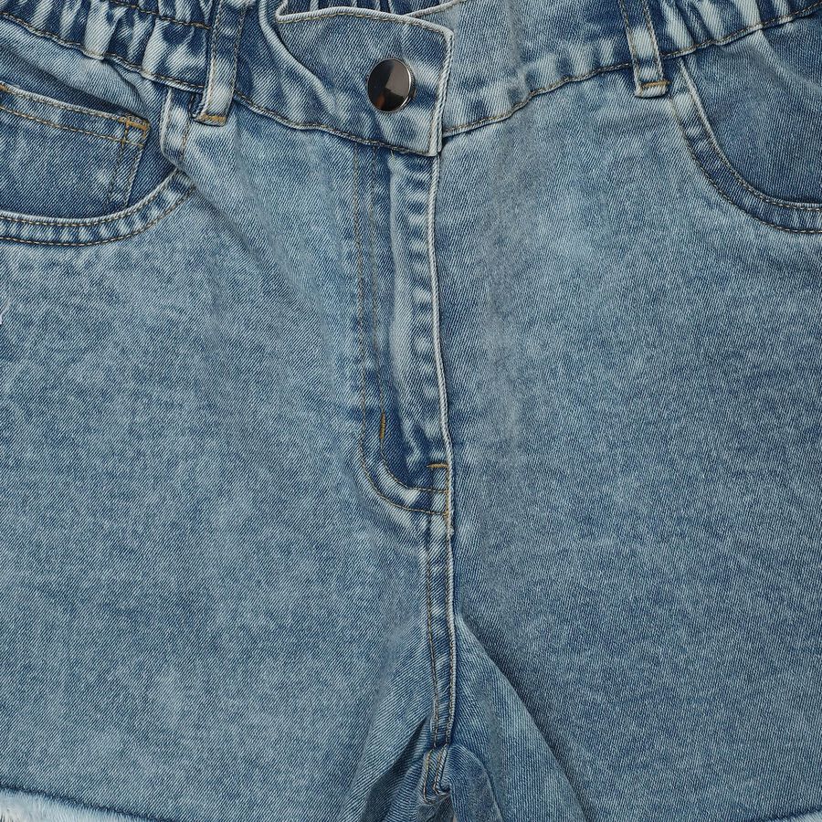 Girls Light Blue Regular Fit Daisy Applique Denim Shorts, Light Blue, large