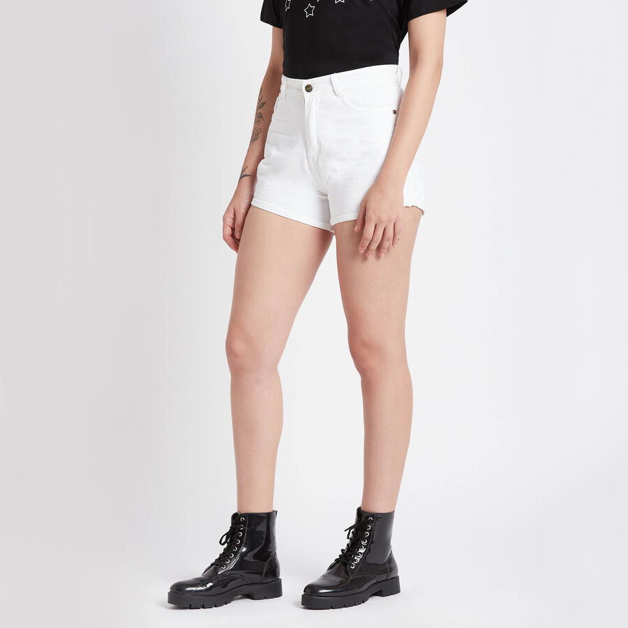 Cotton Solid Shorts, White, large image number null