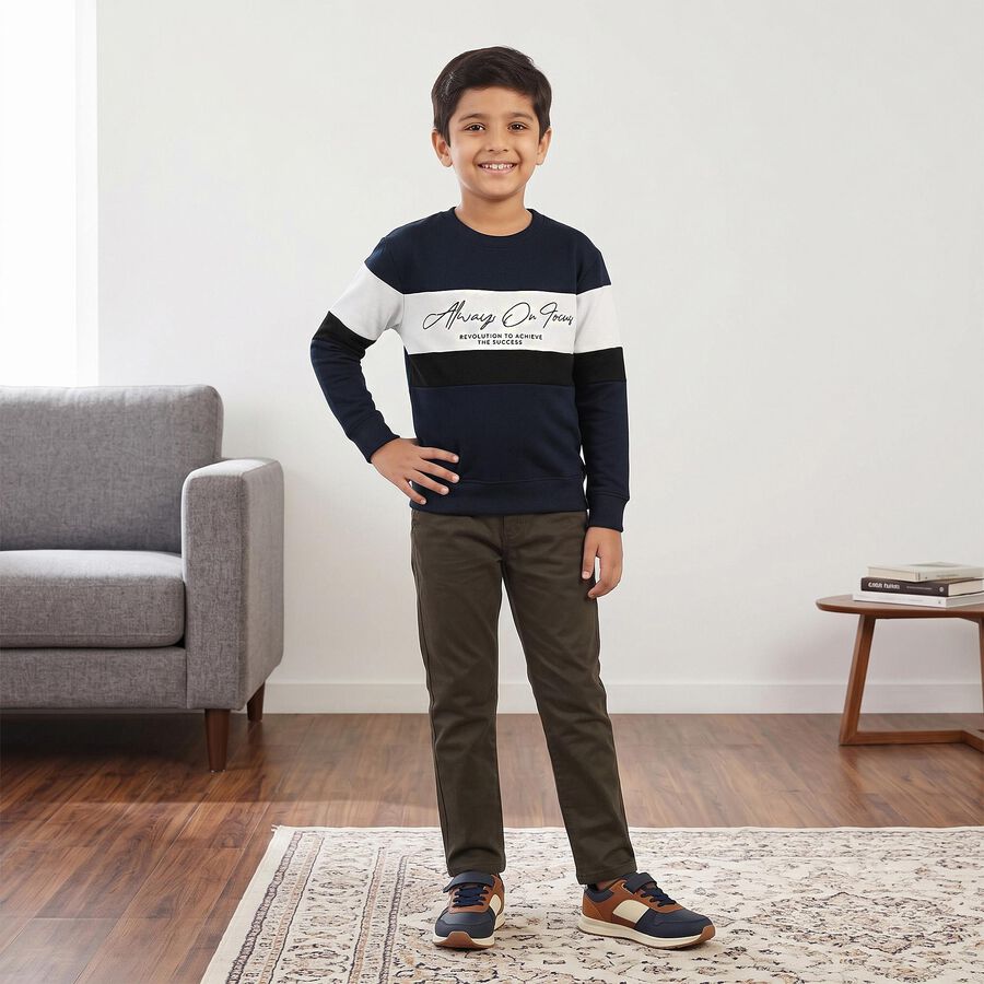 Boys' Navy Blue Crew Neck Pullover Sweatshirt, Navy Blue, large