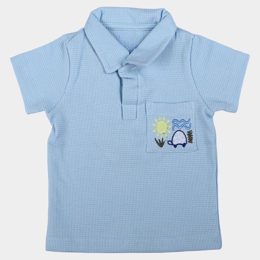 Infants Light Blue Cotton Polo Neck Polo T-Shirt, हल्का नीला, large