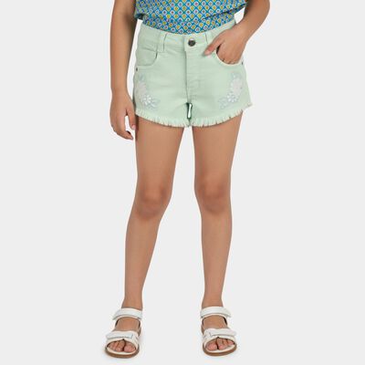 Girls' Light Green Regular Fit Casual Shorts