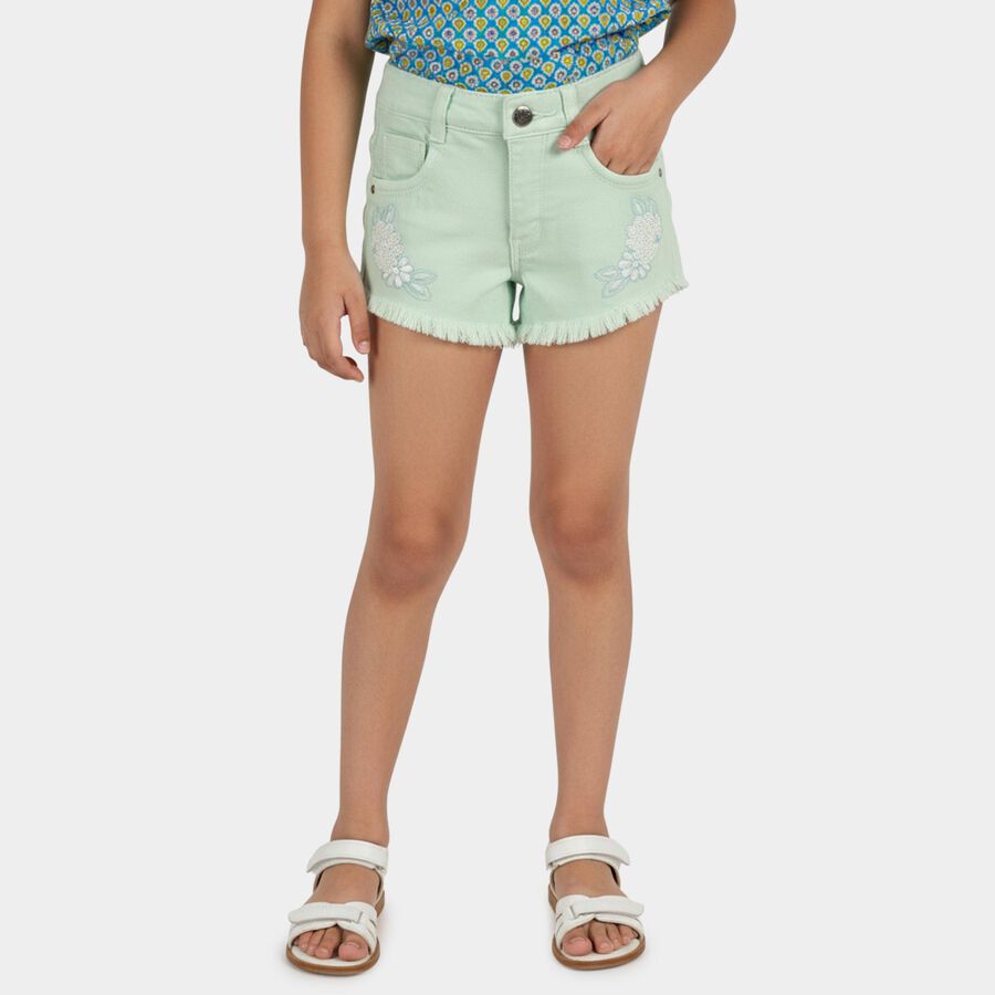 Girls' Light Green Regular Fit Casual Shorts, हल्का हरा, large