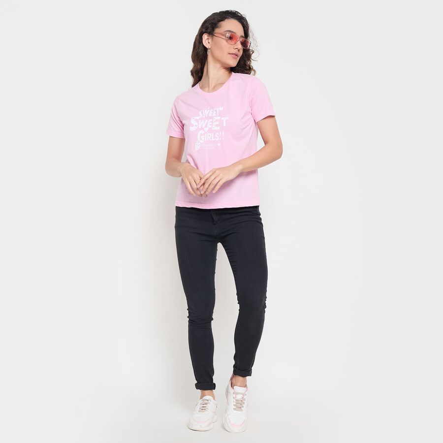 Ladies' Round Neck T-Shirt, गुलाबी, large image number null